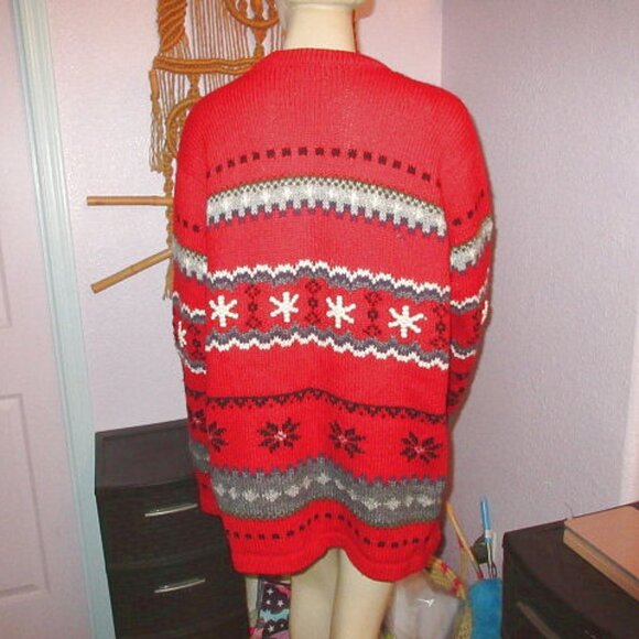 Vtg Neckworks 3D Knit Cardigan Sweater Size XL Alpaca Wool Fair Isle Snowflakes - Picture 9 of 11